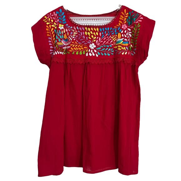 Vintage Red Mexican Embroidered Top Size Xl - Picture 1 of 10